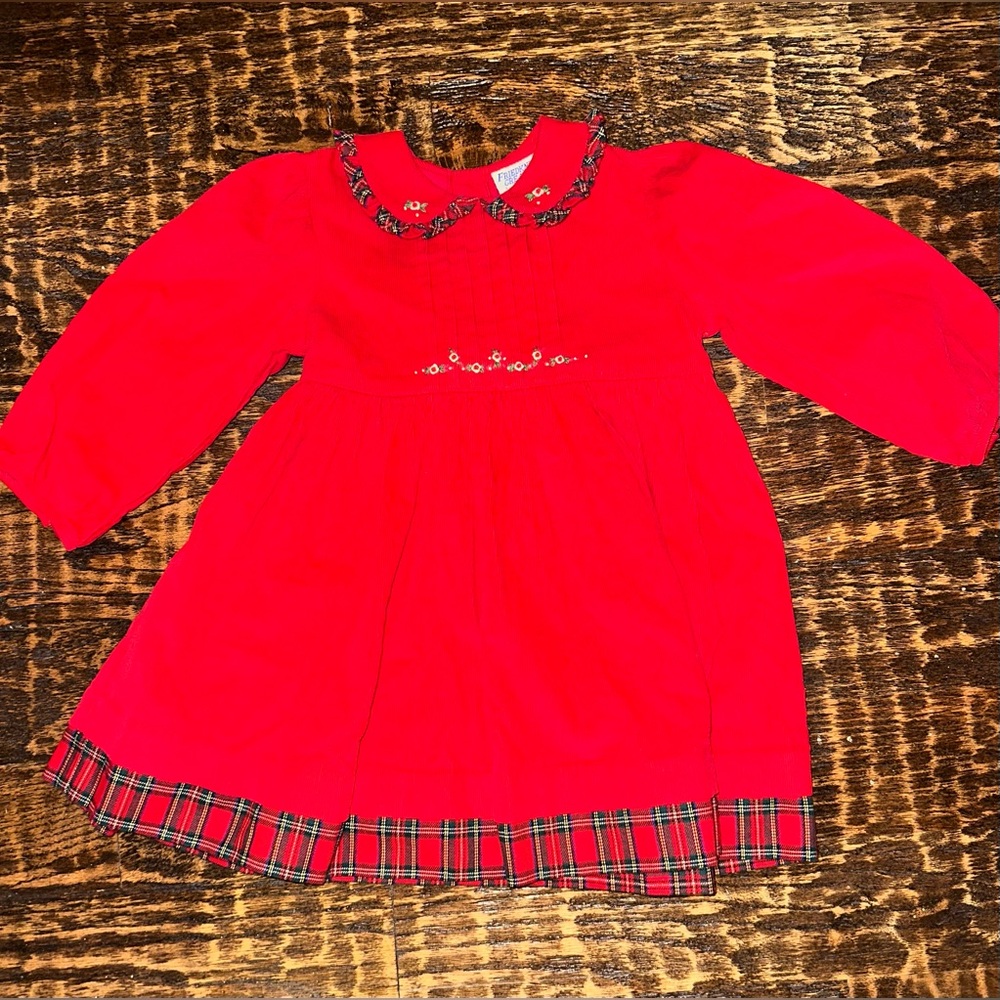 Vintage Friedknit Creations red corduroy smocked dress size 12 months